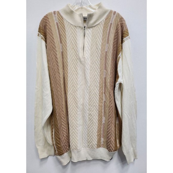 Stacy Adams Sweaters - Stacy Adams Mens Sweater Size XL Cream Tan 1/4 Zip Pullover Knit Long Sleeve